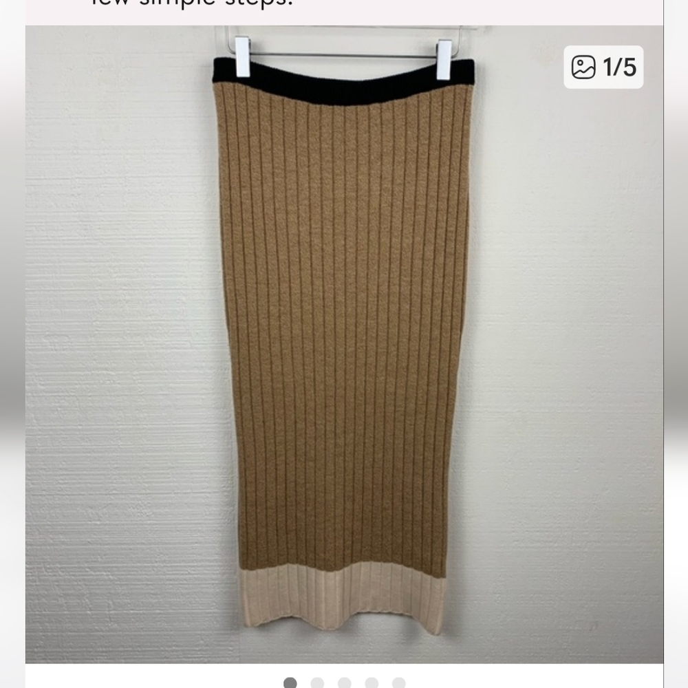 Ronny Kobo Skirt Ribbed Midi Colorblock Wool Camel
